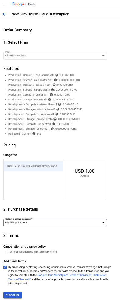 Configure subscription in GCP Marketplace